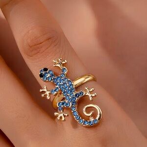 Gold and Blue Lizard Ring